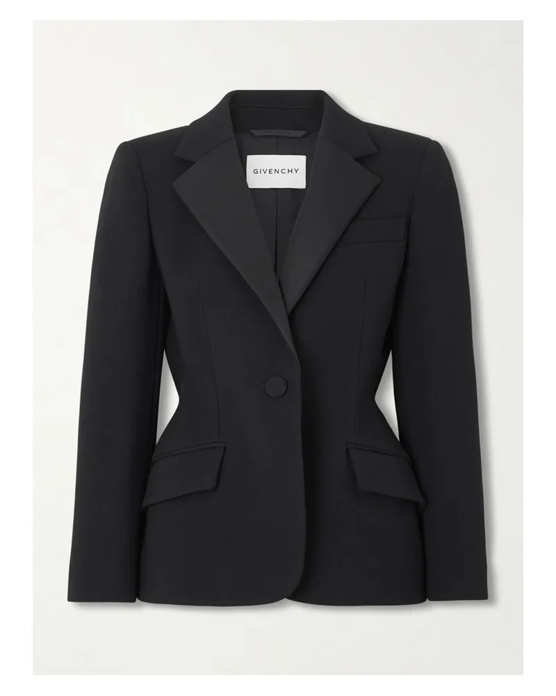 Givenchy Silk-blend Twill-trimmed Textured Wool-blend Blazer - Black Black