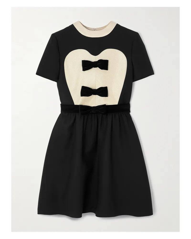 Valentino Garavani Minikleid Aus Einer Woll-seidenmischung Mit Schleifen Und Samt- Sowie Gerippten Satinbesätzen - Schwarz Schwarz