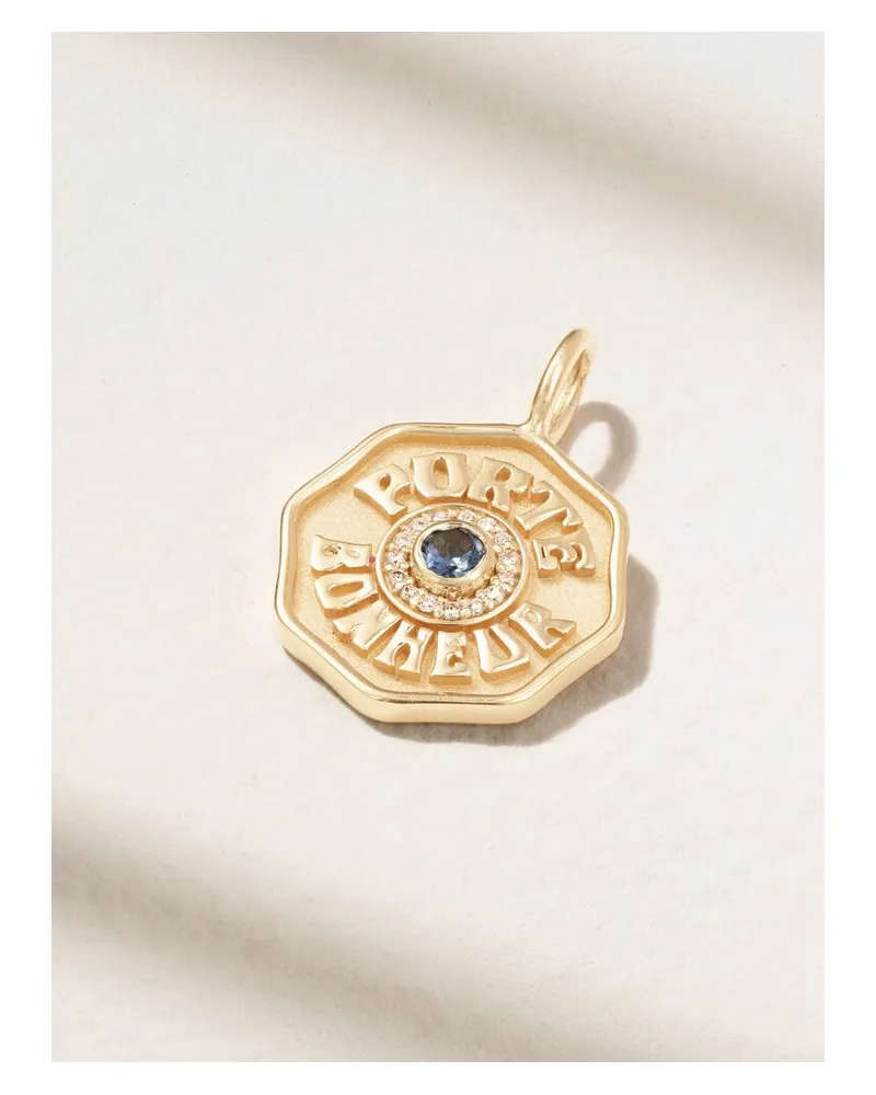 Marlo Laz Porte Bonheur Mini Anhänger Aus 14 Karat Gold Mit Saphiren Und Diamanten Gold