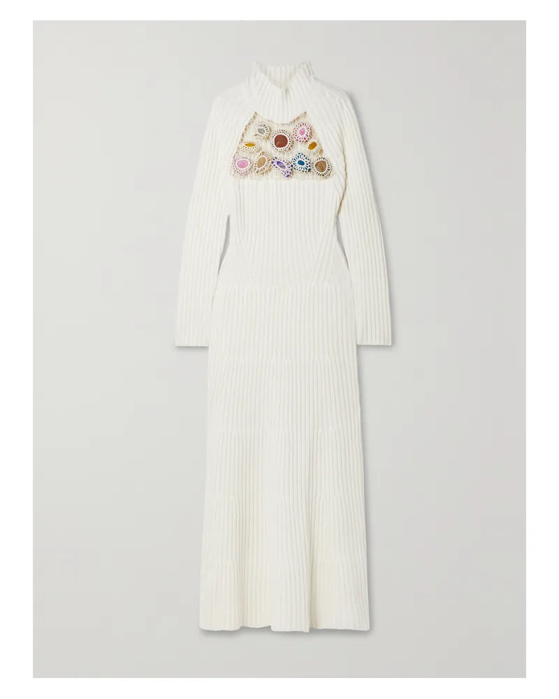 Gabriela Hearst Juana Maxikleid Aus Geripptem Kaschmir Mit Cut-out Und Verzierungen - Elfenbein Elfenbein
