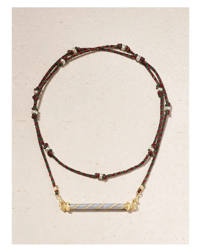 Marie Lichtenberg Candy Cane Kette Aus Kordel Mit Detail Aus 18 Karat Gold, Perlen Und Diamanten Gold