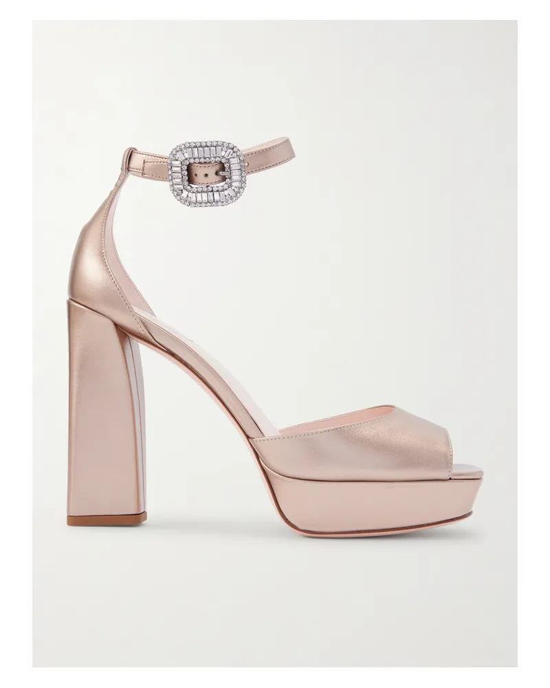Roger Vivier Strass 120 Plateausandalen Aus Metallic-leder Mit Kristallen - Gold Gold