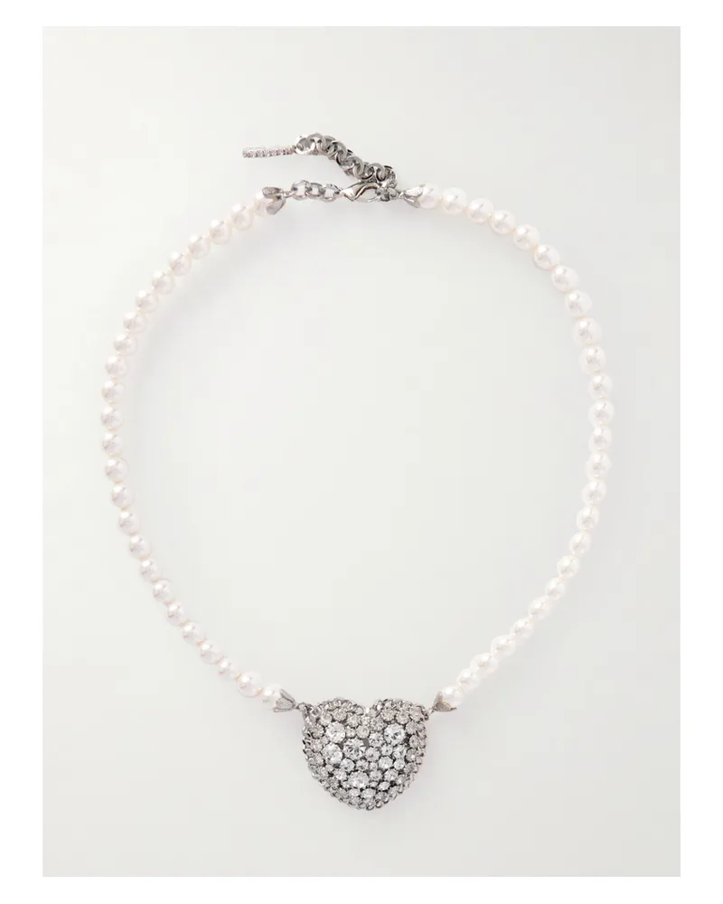 Alessandra Rich Kette Mit Kunstperlen, Kristallen Und Silberfarbenen Details Silber
