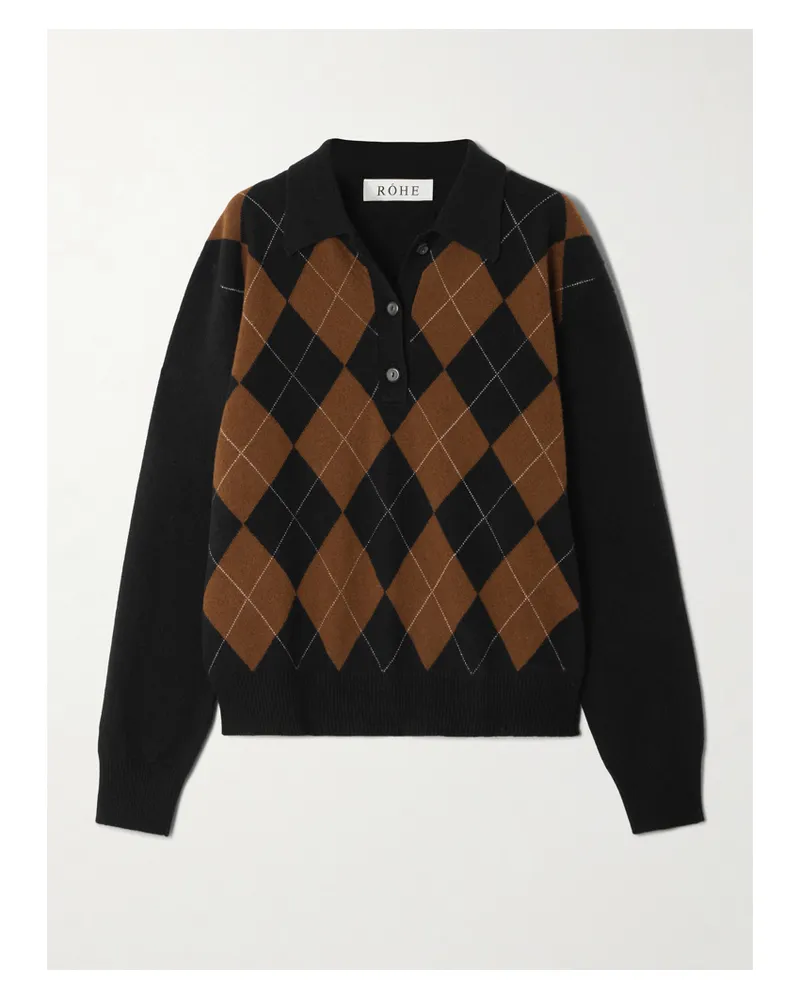 Róhe Wollpullover Mit Argyle-muster Und Polokragen - Schwarz Schwarz