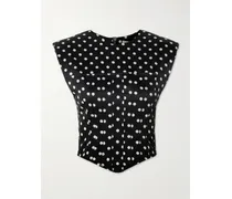 Polka-dot Recycled-satin Corset Top - Black