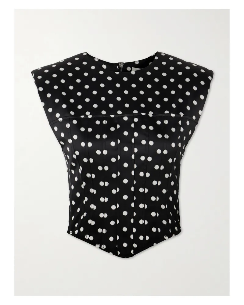 Ganni Polka-dot Recycled-satin Corset Top - Black Black