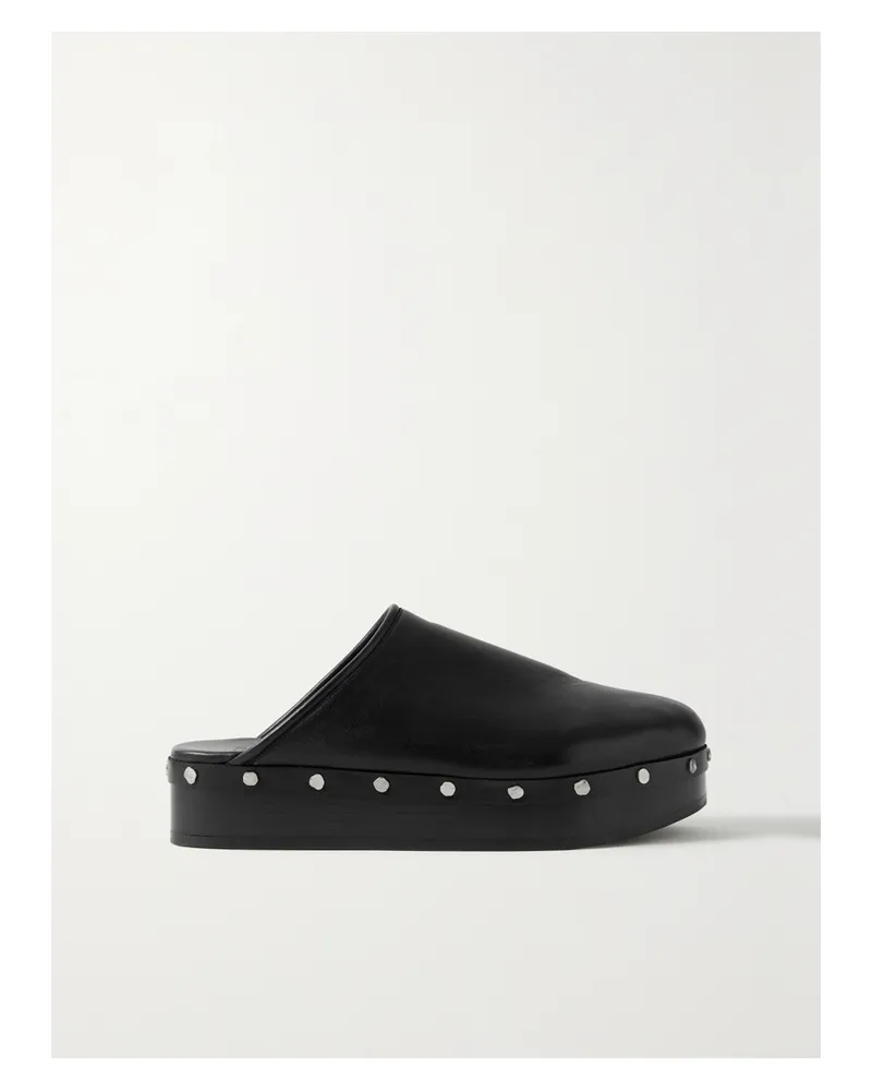 Co Clogs Aus Leder Mit Nieten Und Plateau - Schwarz Schwarz