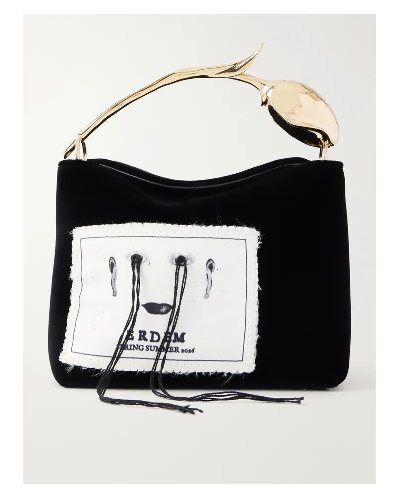 Erdem Bloom Mini Appliquéd Velvet Clutch Bag - Black Black