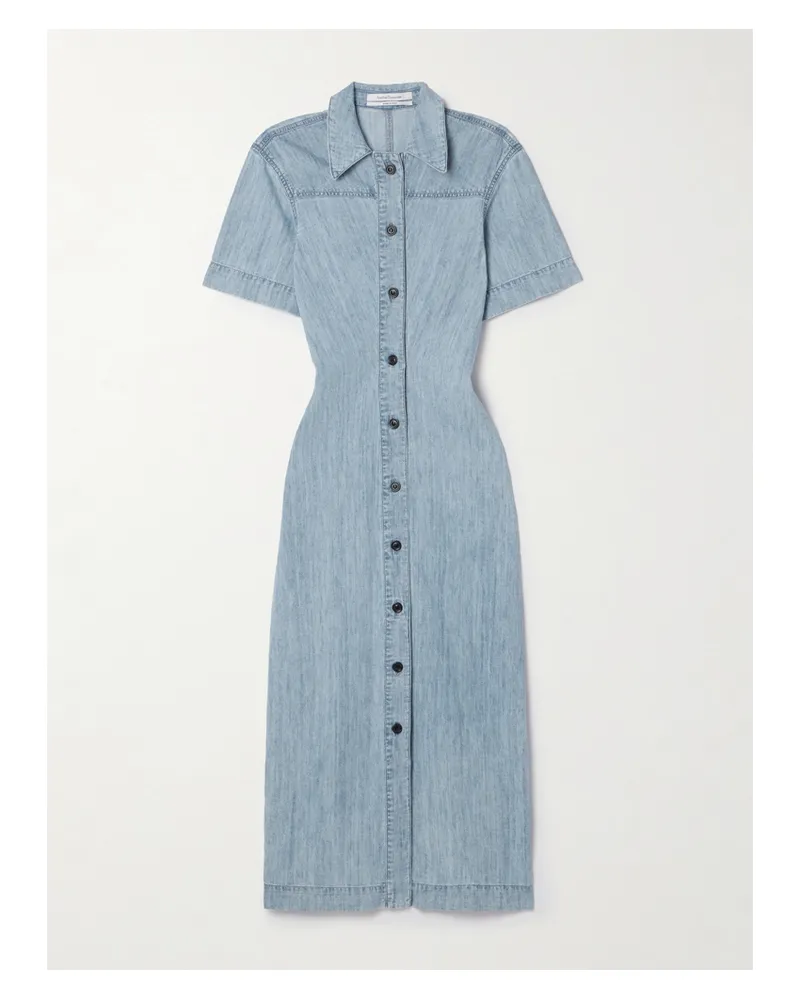 Another Tomorrow Net Sustain Midikleid Aus Biobaumwoll-chambray - Blau Blau