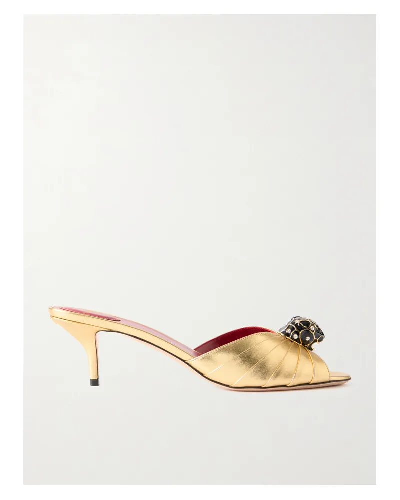 Valentino Garavani Panthea 55 Mules Aus Metallic-leder Mit Raffungen Und Verzierung - Gold Gold