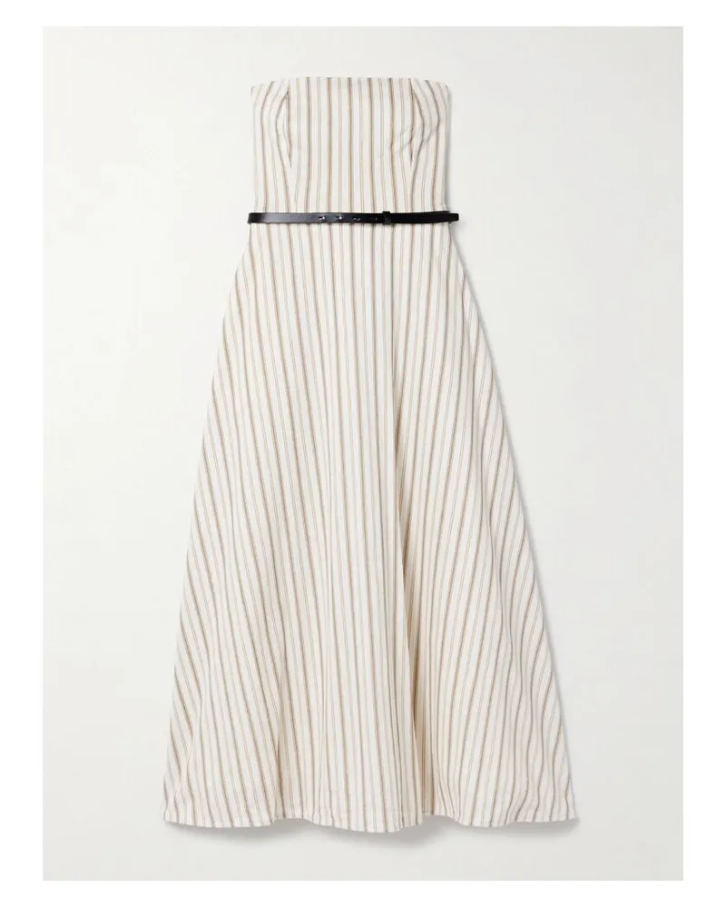 Max Mara Fervida Trägerloses Midikleid Aus Einer Baumwoll-leinenmischung Mit Streifen Und Gürtel - Neutral Neutral