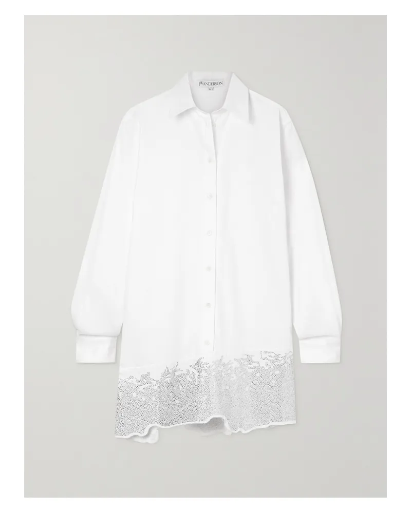 J.W.Anderson Oversized-hemdblusenkleid Aus Baumwoll-twill Mit Kristallen In Distressed-optik - Weiß Weiß