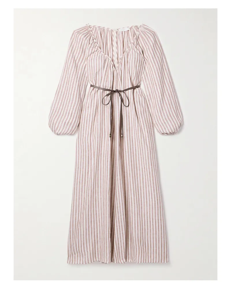 Zimmermann Cascadian Oversized-maxikleid Aus Gestreiftem Leinen Mit Bindegürtel - Braun Braun