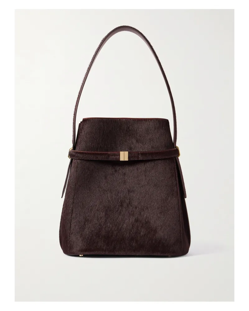 Totême Belted Pony Hair Tote - Burgundy Burgundy