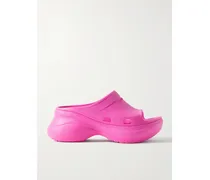 Crocs Pool Perforated Neon Rubber Slides - Pink