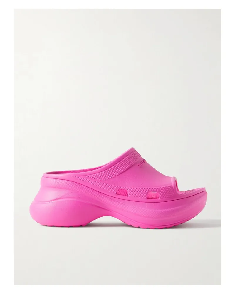 Balenciaga Crocs Pool Pantoletten Aus Neonfarbenem Gummi Mit Prägungen - Pink Pink