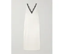 Midikleid Aus Satin Mit Spitzenbesätzen - Elfenbein