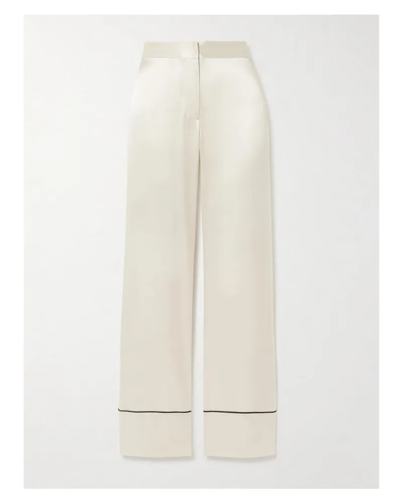 Kiki De Montparnasse Hose Mit Weitem Bein Aus Seiden-charmeuse Mit Paspeln - Ecru Ecru