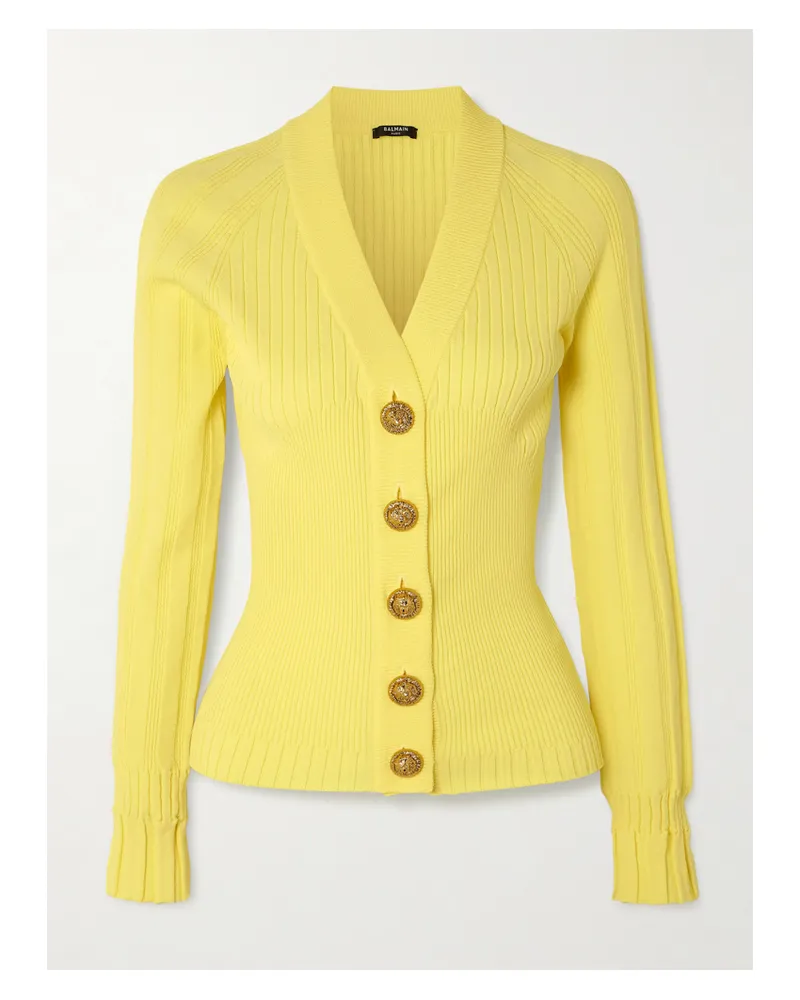 Balmain Ribbed-knit Cardigan - Yellow Yellow