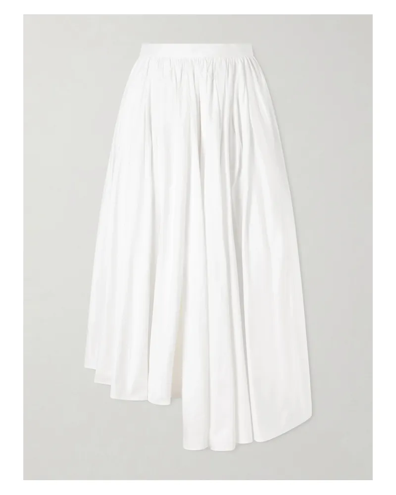 Self-Portrait Asymmetric Gathered Cotton-poplin Midi Skirt - White White