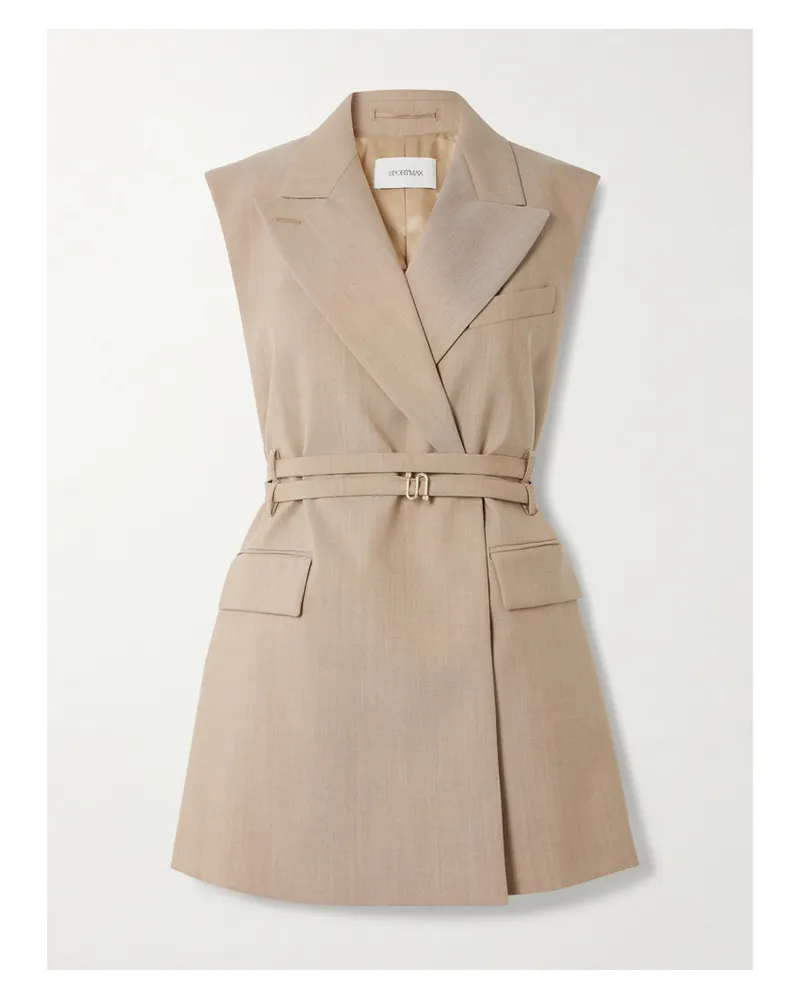 SPORTMAX Oversized-weste Aus Grain De Poudre Aus Wolle Mit Gürtel - Neutral Neutral