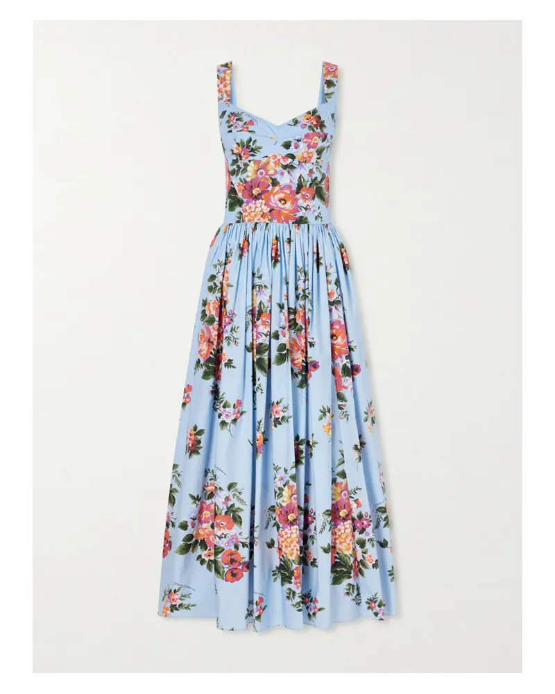 Dolce & Gabbana Tiered Floral-print Cotton-poplin Midi Dress - Blue Blue