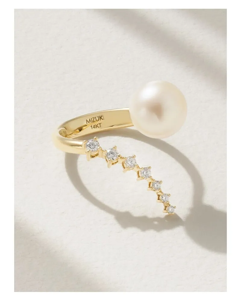 MIZUKI Ring Aus 14 Karat Gold Mit Perle Und Diamanten - Weiß Weiß