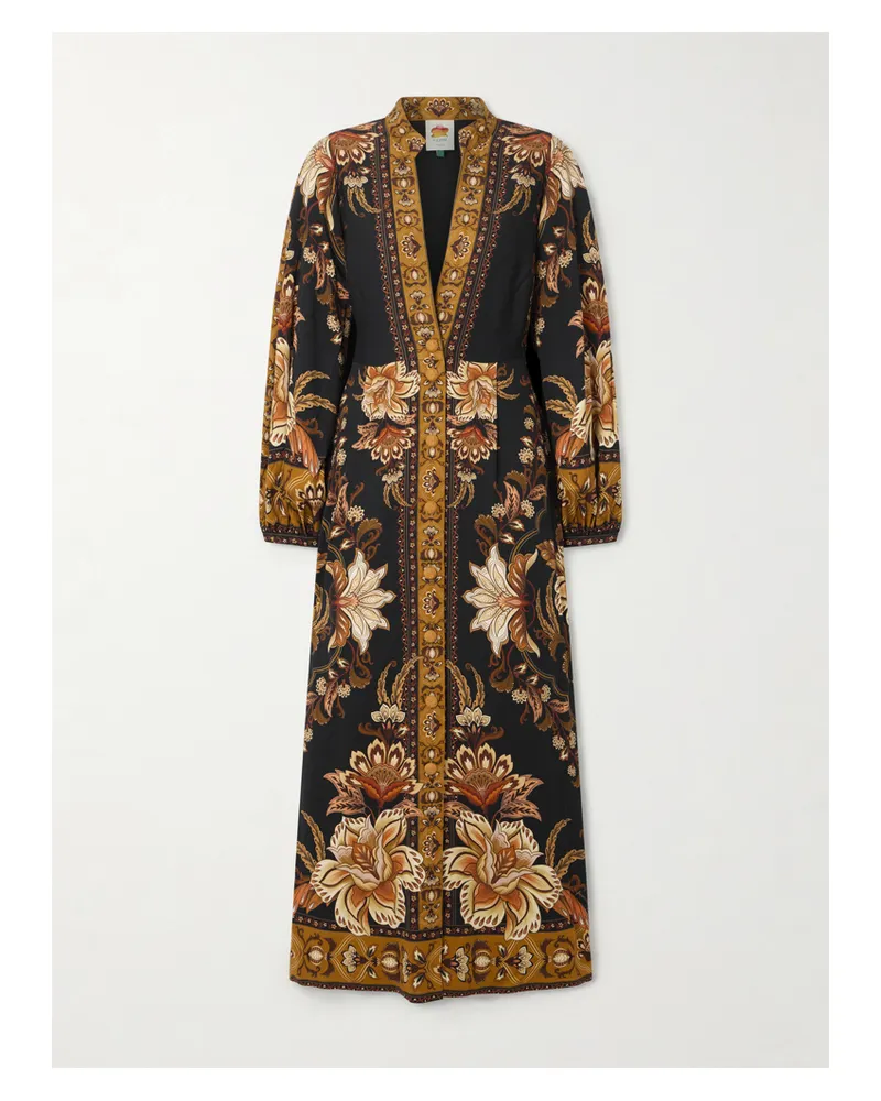 FARM Rio Majestic Garden Pleated Floral-print Twill Maxi Dress - Black Black