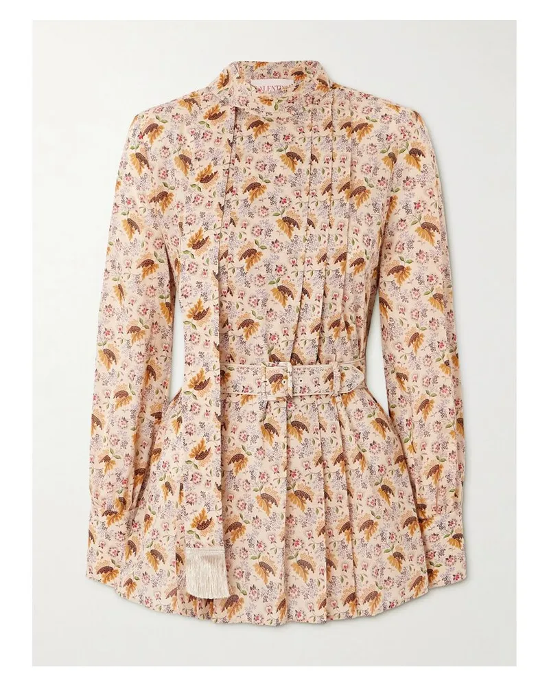 Valentino Garavani Schluppenbluse Aus Baumwollmusselin Mit Blumenprint Und Falten - Neutral Neutral