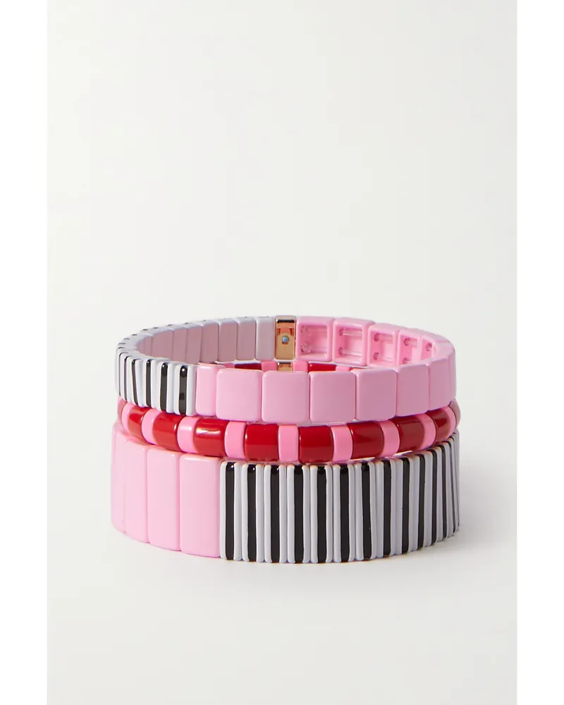 Roxanne Assoulin Set Aus Drei Armbändern Mit Emaille Und Goldfarbenen Details - Pink Pink