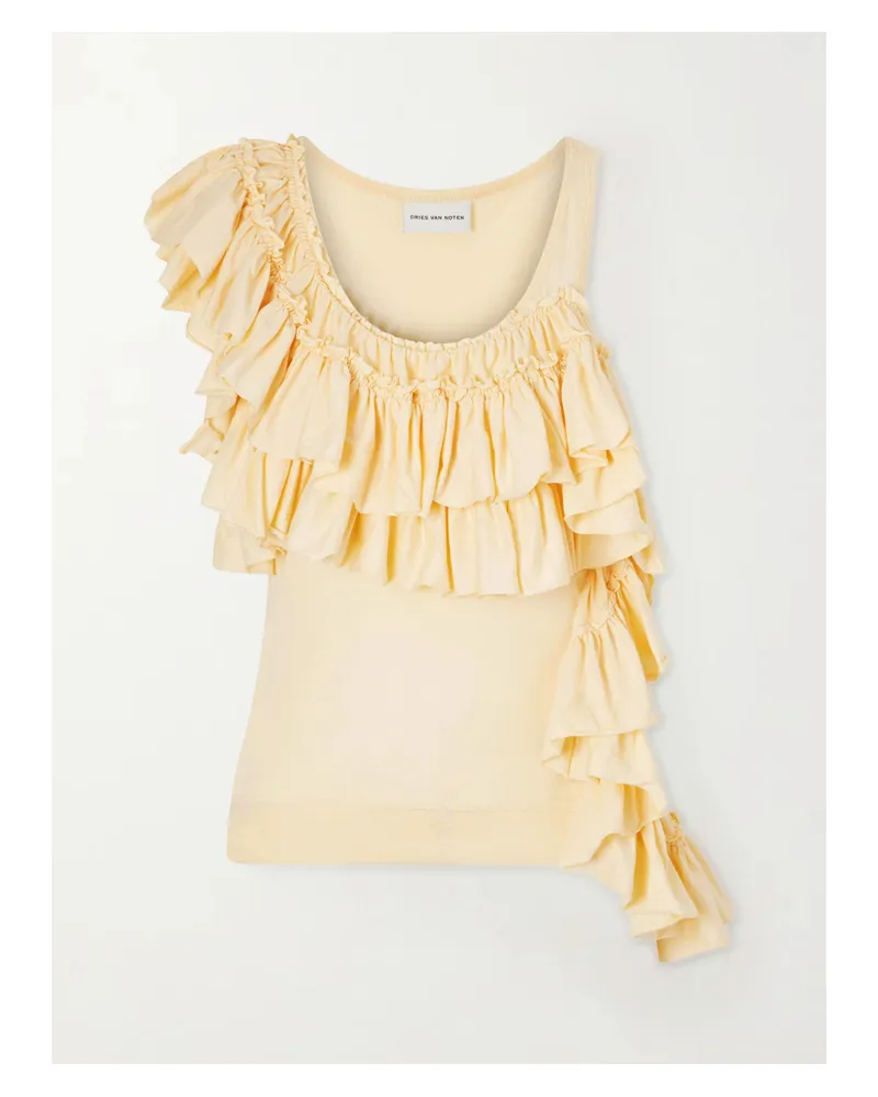 Dries van Noten Humza Ruffled Cotton-jersey Tank Top - Neutrals Neutrals