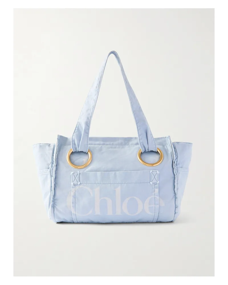 Chloé Plage Tote Aus Baumwoll-canvas Mit Print - Blau Blau