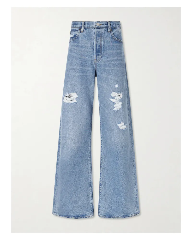 Frame Denim The Loose Distressed Mid-rise Straight-leg Jeans - Blue Blue