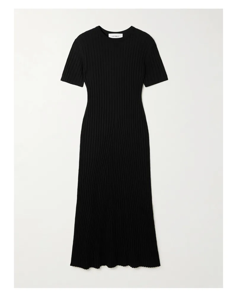 Lisa Yang Isabela Ribbed Cotton And Cashmere-blend Midi Dress - Black Black