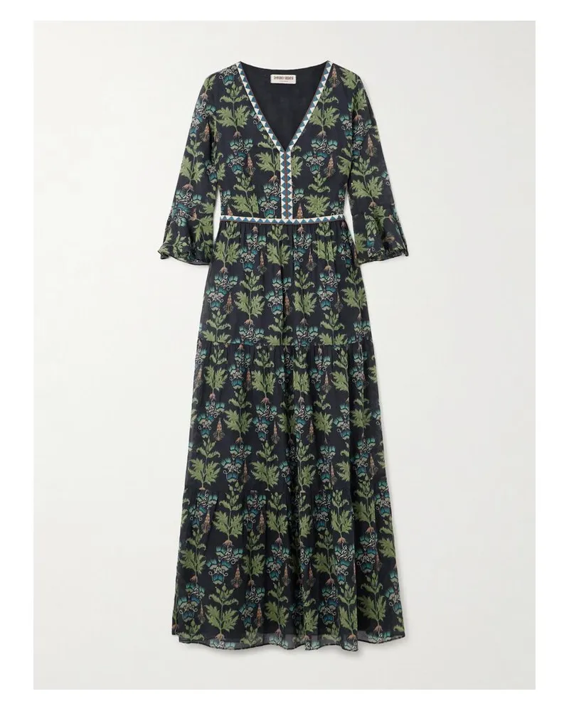 Emporio Sirenuse Bella Maxikleid Aus Bedruckter Baumwollpopeline Mit Stickereien - Blau Blau