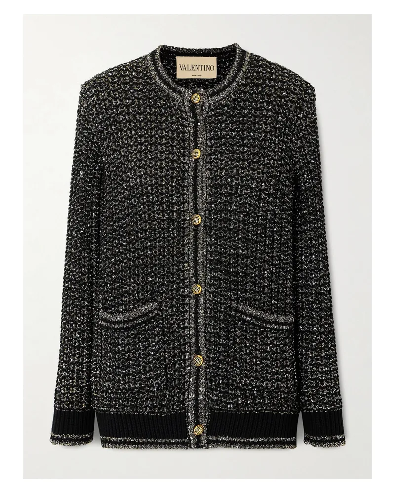 Valentino Garavani Sequin-embellished Metallic Cotton-blend Cardigan - Black Black