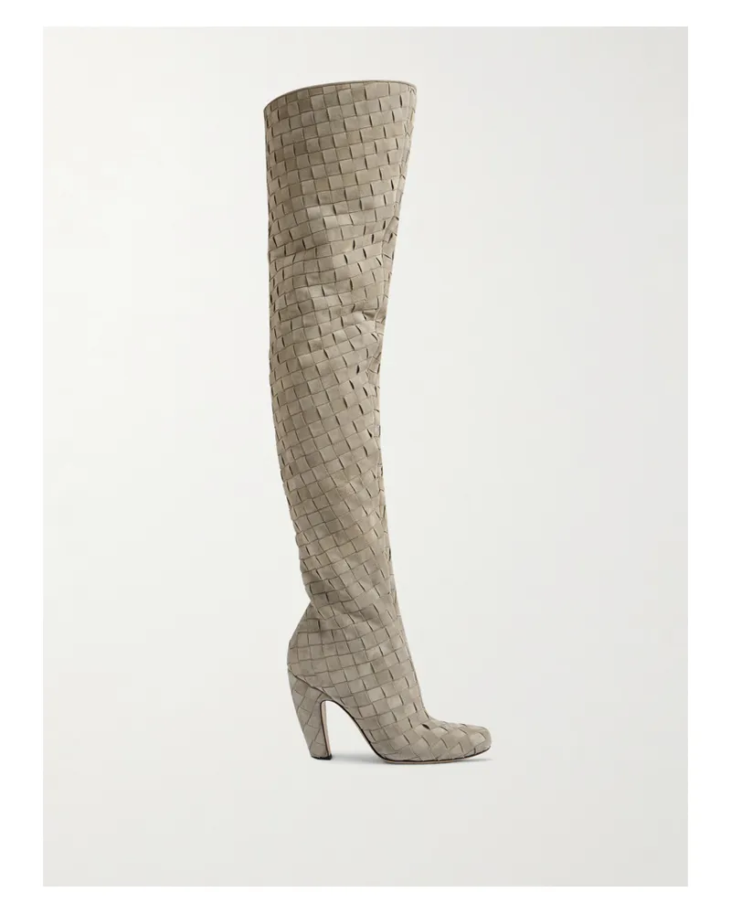 Bottega Veneta Canalazzo Intrecciato Suede Boots - Gray Gray