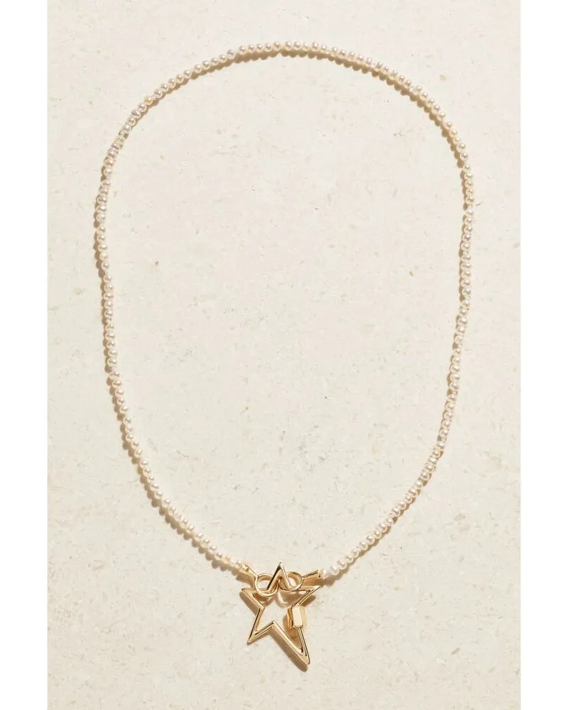 Marla Aaron Itty Bitty Strand Kette Mit Perlen Und Details Aus 14 Karat Gold Gold