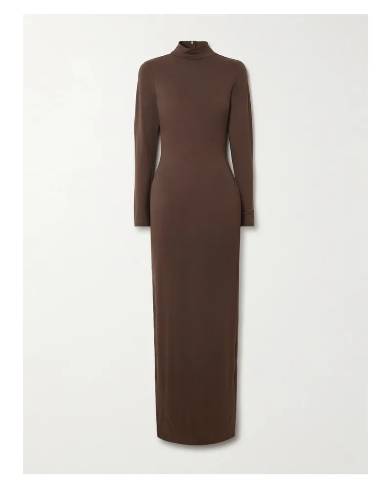 SKIMS Smooth Layers Turtleneck Long Dress – Espresso – Maxikleid - Braun Braun