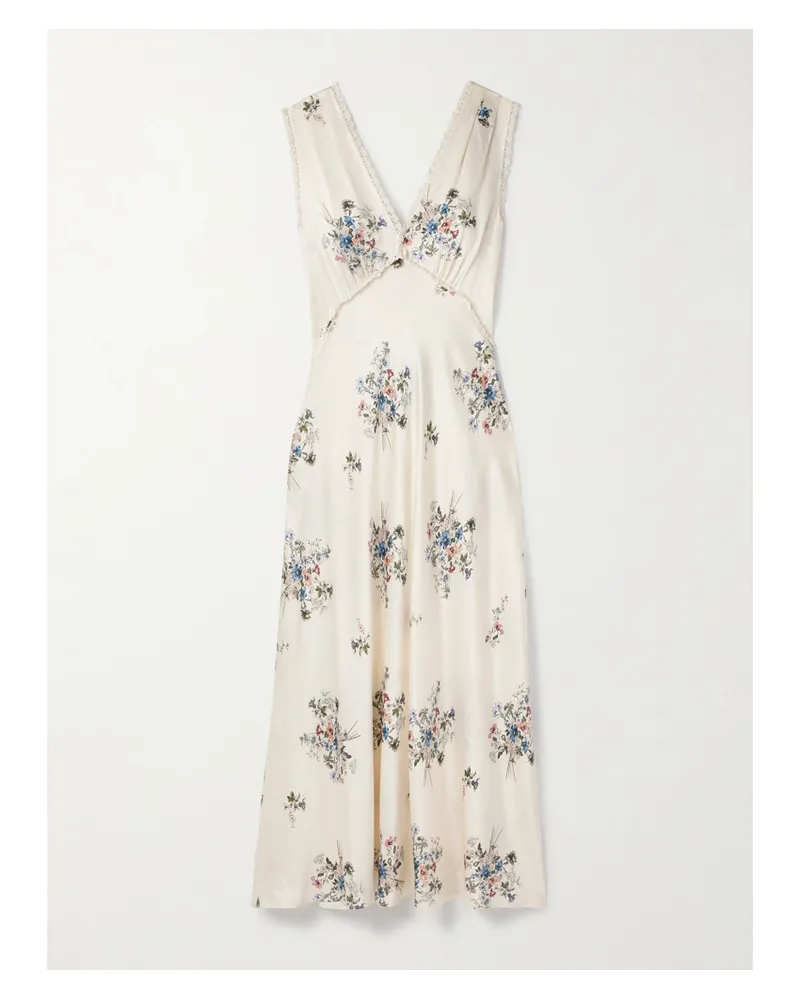 DÔEN Tahlia Midikleid Aus Seiden-charmeuse Mit Blumenprint Und Spitzenbesätzen - Weiß Weiß