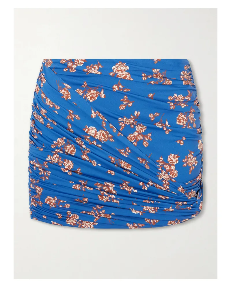 Magda Butrym Ruched Printed Stretch-jersey Mini Skirt - Blue Blue