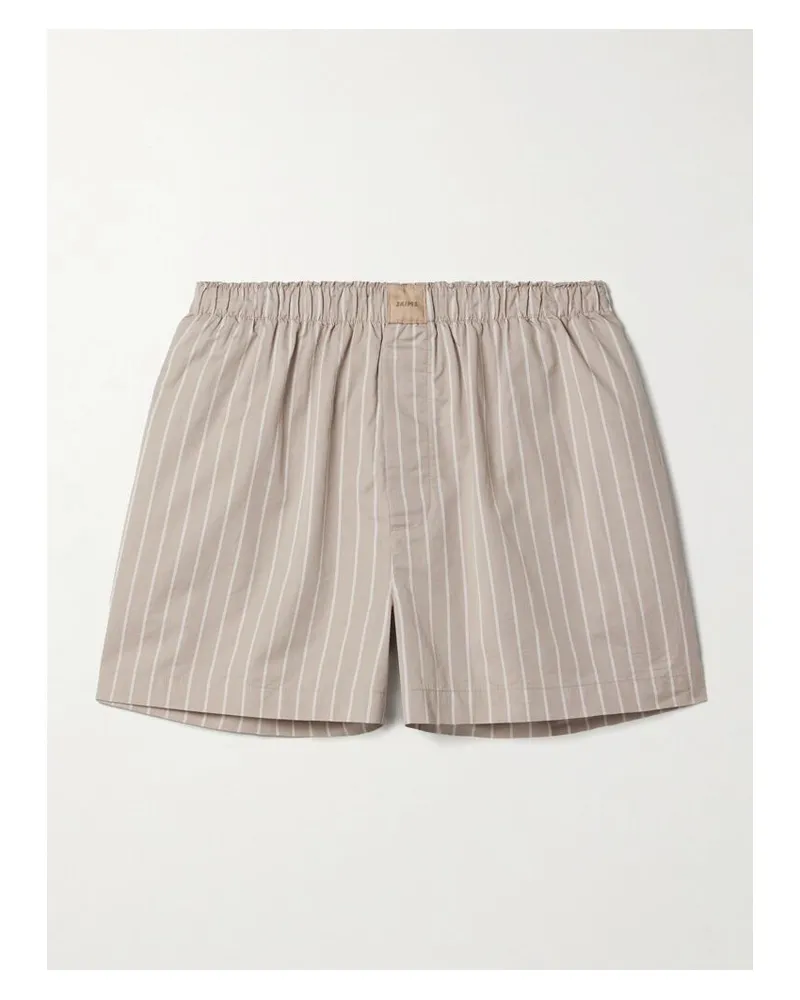 SKIMS Boxer – Stone Stripe – Shorts Aus Gestreifter Baumwollpopeline - Braun Braun