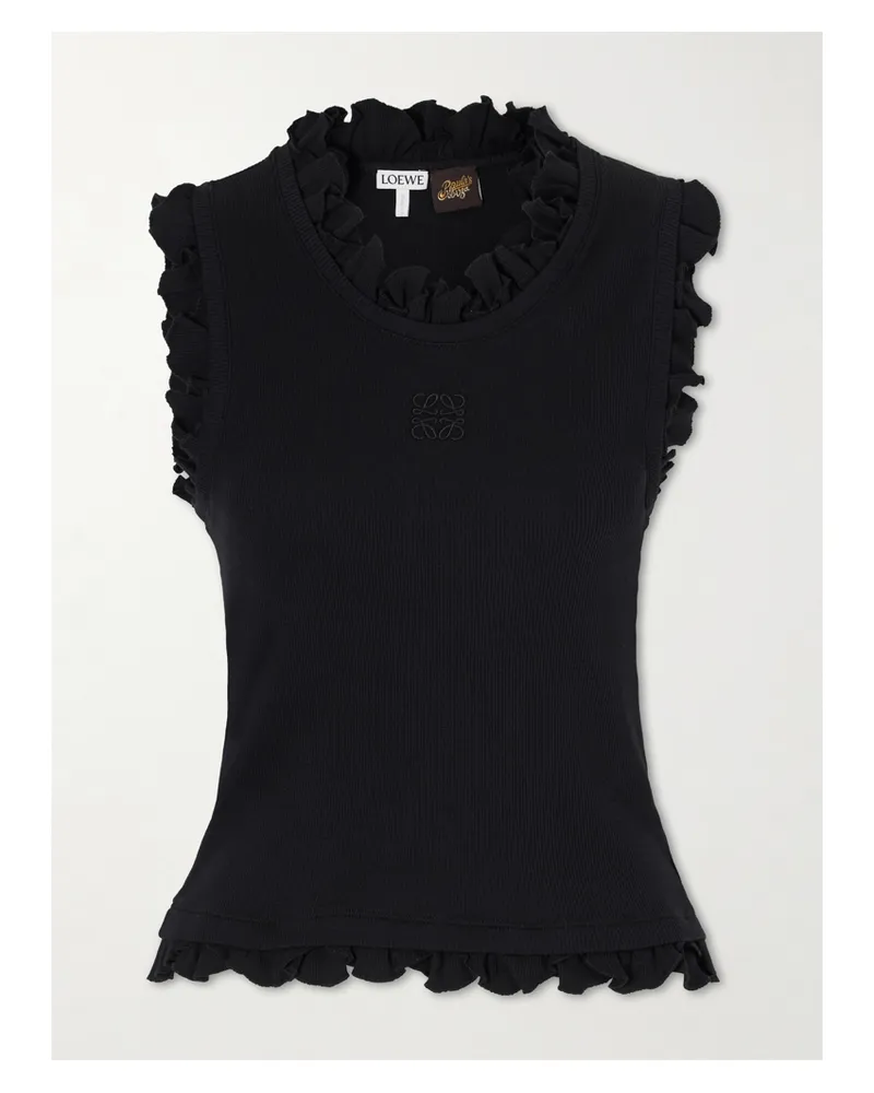 Loewe Ruffled Cotton-blend Tank Top - Black Black