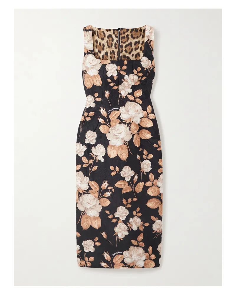 Dolce & Gabbana Midikleid Aus Jacquard Aus Einer Baumwoll-seidenmischung - Schwarz Schwarz