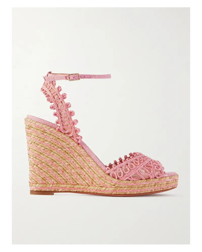 Aquazzura Kahlo Espadrille-wedges Aus Raffiabast Mit Mesh-besätzen - Pink Pink
