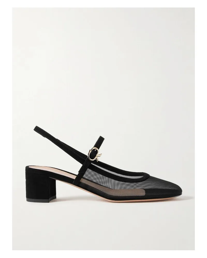 Gianvito Rossi Francoise Slingback-pumps Aus Mesh Mit Velourslederbesätzen - Schwarz Schwarz