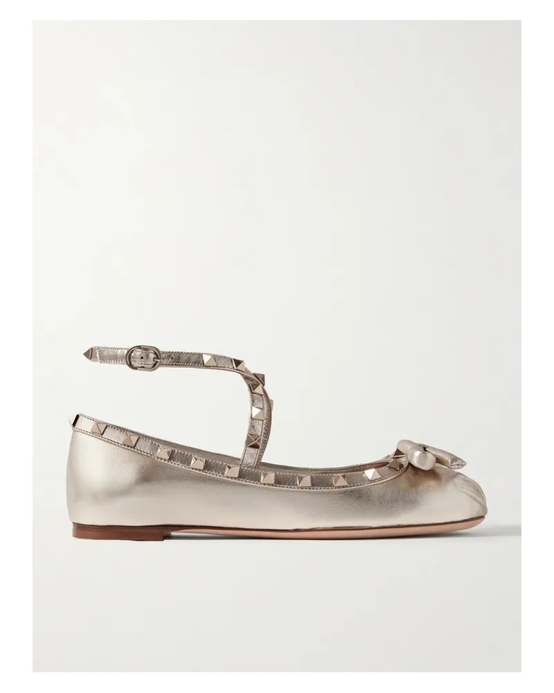 Valentino Garavani Rockstud Ballerinas Aus Leder In Metallic-optik - Gold Gold