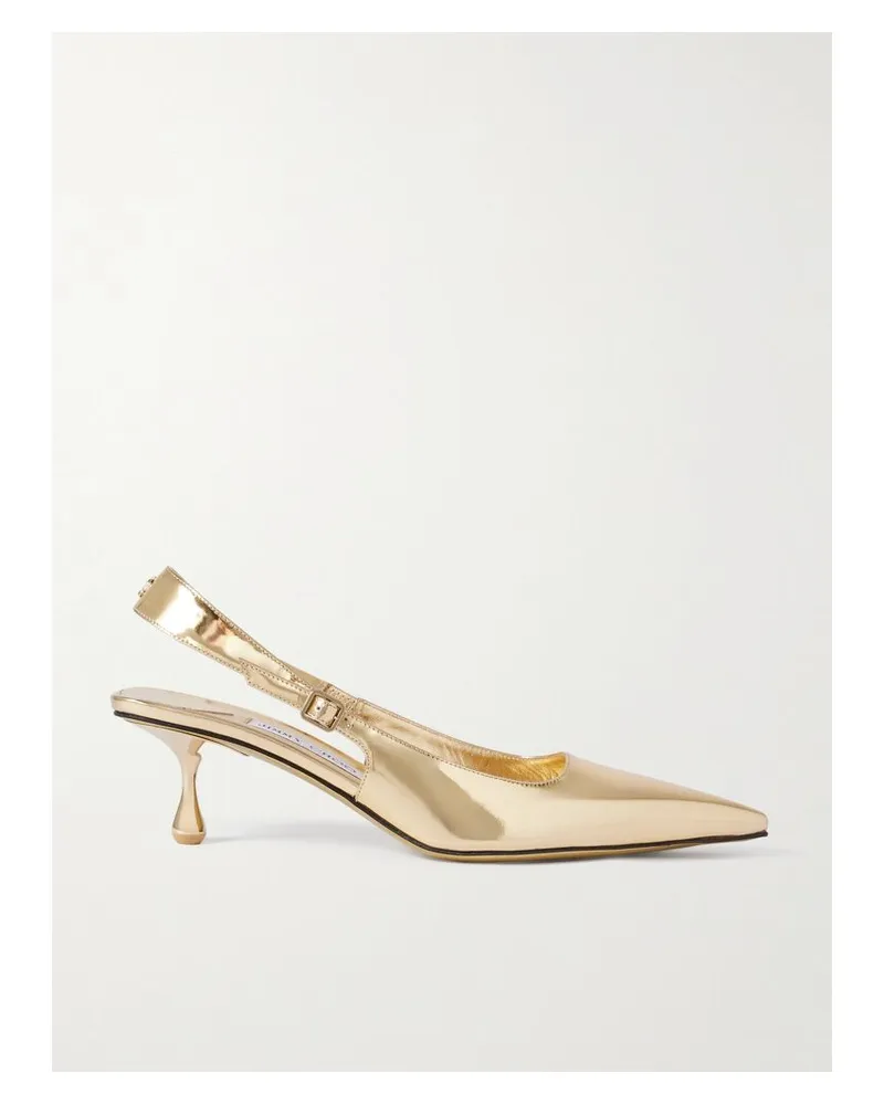 Jimmy Choo Amel 50 Slingback-pumps Aus Metallic-leder Mit Logoverzierung - Gold Gold