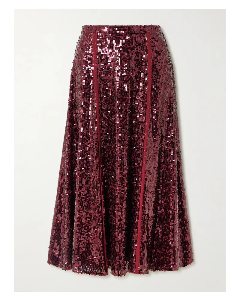 Erdem Frayed Sequined Crepe De Chine Midi Skirt - Red Red