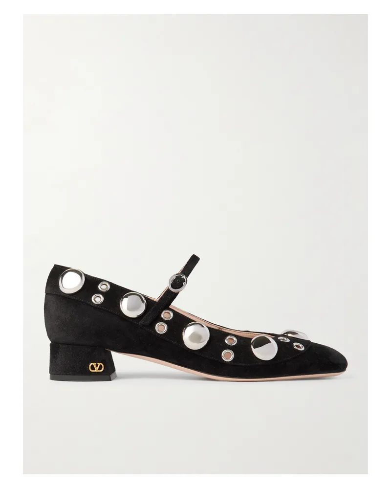 Valentino Garavani Nellcote 30 Mary-jane-pumps Aus Veloursleder Mit Verzierungen - Schwarz Schwarz